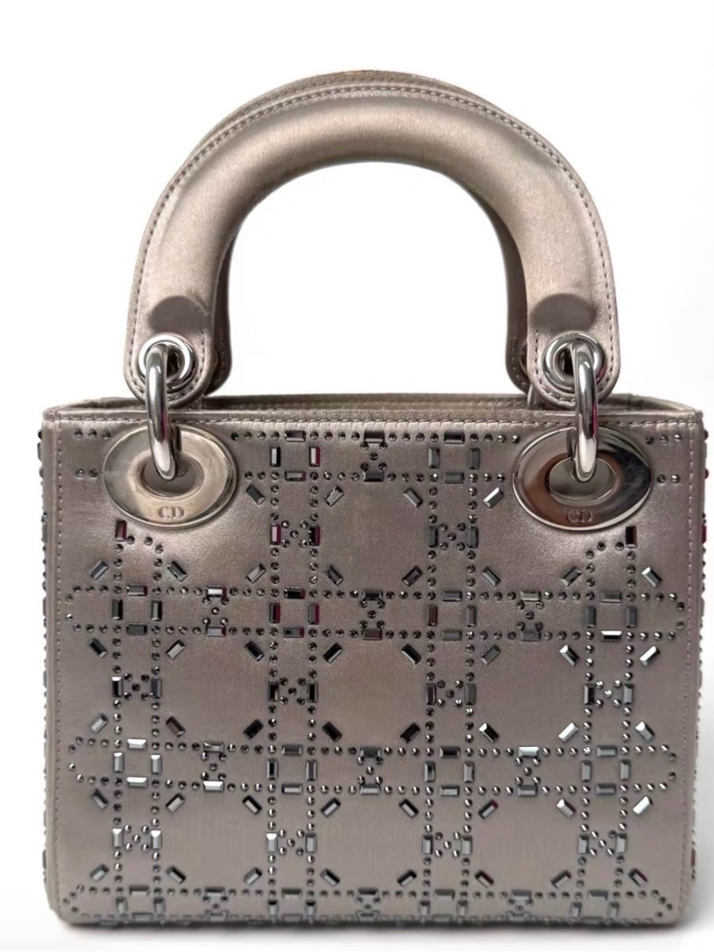 Dior Metallic Taupe Mini Lady Bag with Laser-Cut Detailing - Picture 5 of 7